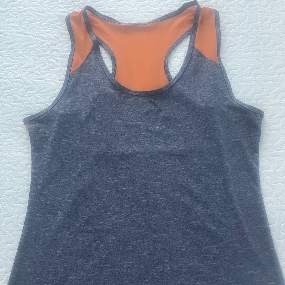 Orangetheory tank grey with orange mesh trim